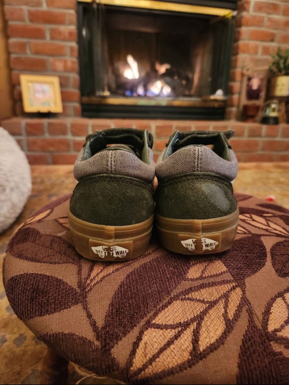 Vans Kids Olive Green Velcro Low-Top Sneakers with Gum Sole - Picture 4 of 5